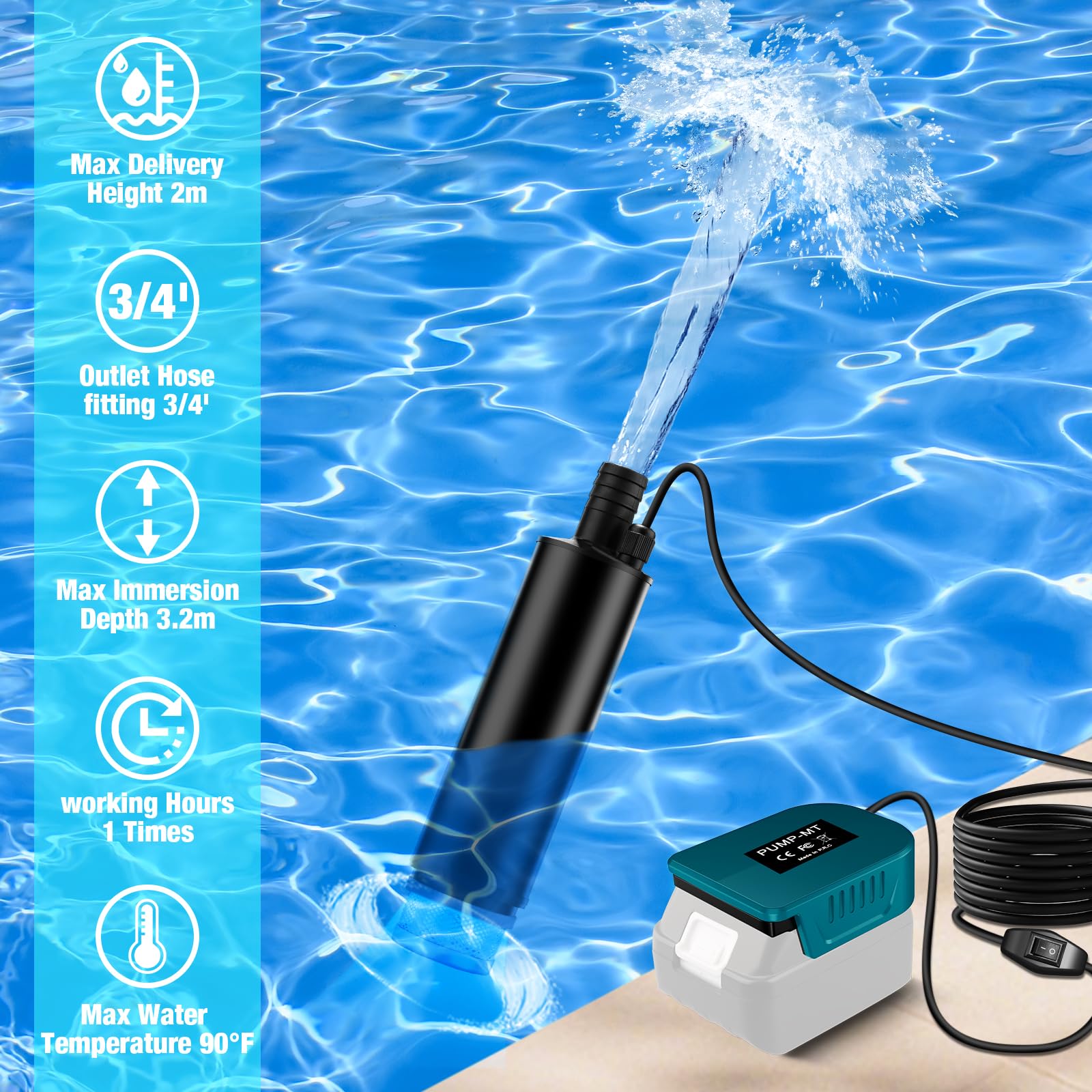 Bomba de agua portátil para batería de litio Makita de 18 V, 120 W, 12 V, bomba de transferencia de agua, bomba eléctrica para jardín, jacuzzi, tanque, piscina, estanques, acuarios