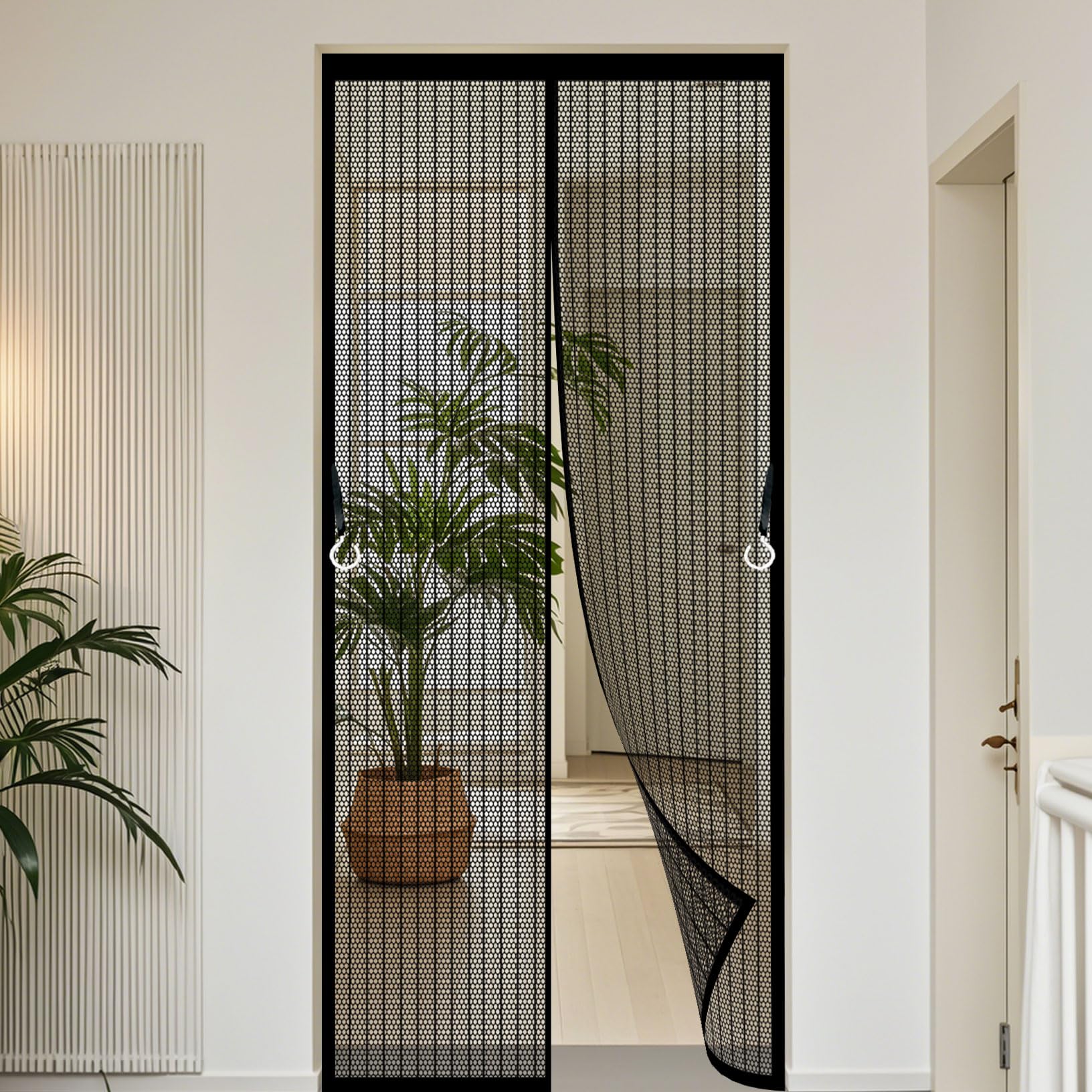 Magnetic Fly Screen Door 168 x 242 cm with Powerful Magnets and Full Frame Magic Tape Cat Door Screen Self Sealing No Gap, Pet-Friendly for Windows Doors Patio, Black