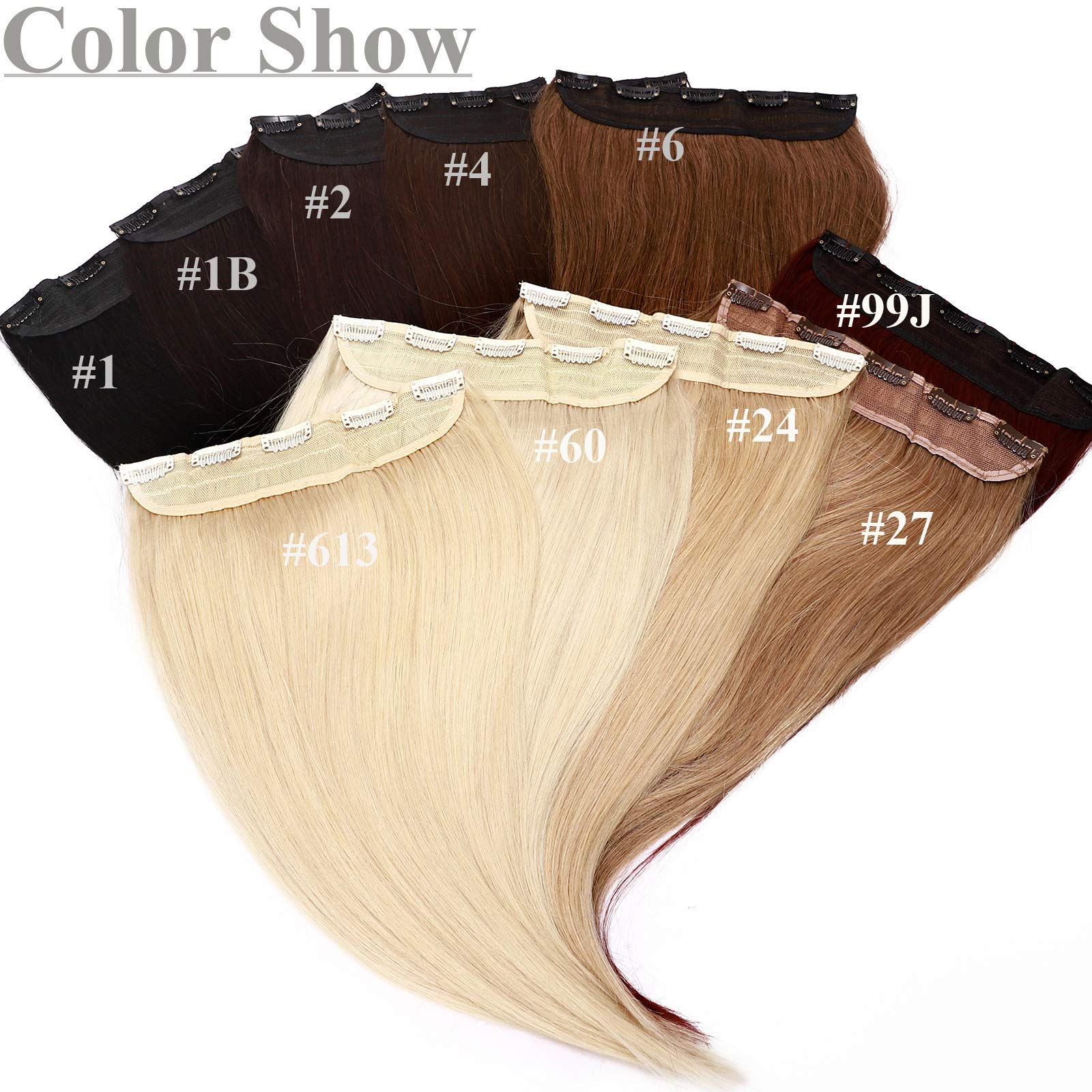 SEGO Extension Capelli Veri Clip Fascia Unica Folta 55cm 100g 100% Remy Human Hair Extensions Singole Larga #1 Jet Nero