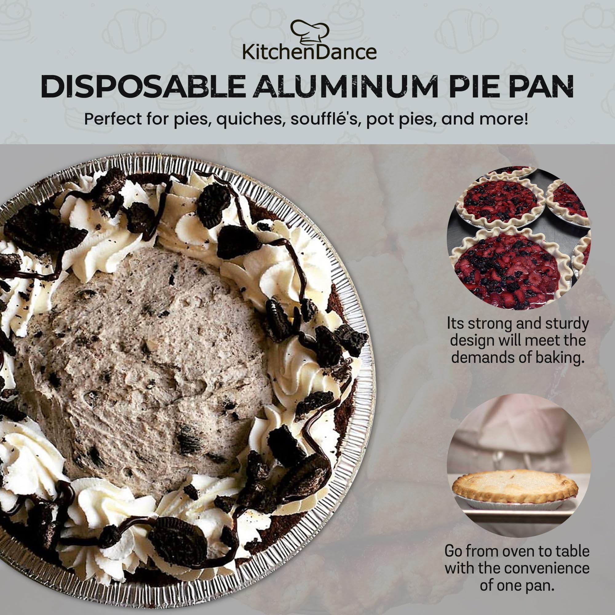 KitchenDance Medium Depth Disposable Aluminum Pie Pans - 9 Inches Round Foil Baking Pan Perfect for Home, Small Business - Aluminum Foil Pans for Baking, Storing, and Preparing Food, 901, Pack of 500