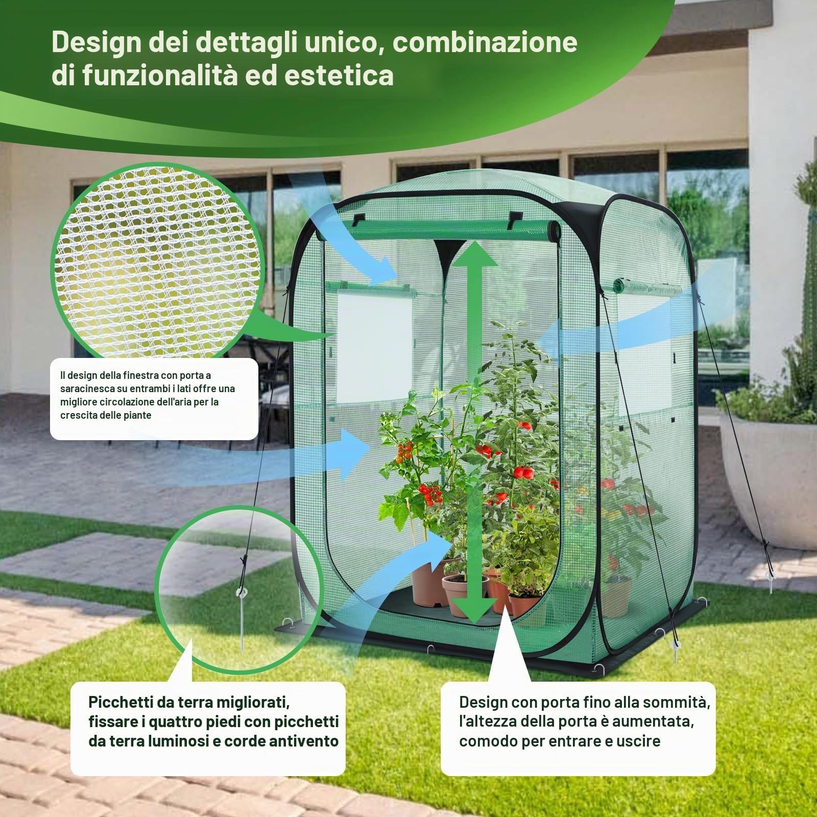 Ohuhu Serra pop-up per pomodori, stabile con copertura in polietilene e lontano, serra, piccola e resistente all'inverno, per una crescita ottimale delle piante, verde