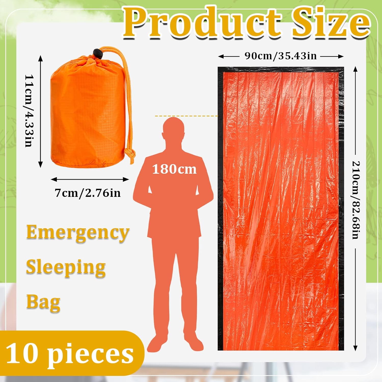 10 Pack Emergency Sleeping Bag Lightweight Survival Sleeping Bag Thermal Bivvy Sack Portable Survival Blanket Waterproof Emergency Bivy Sack for Camping Hiking Outdoor Activities Gear Supplies, Orange : Sports & Outdoors