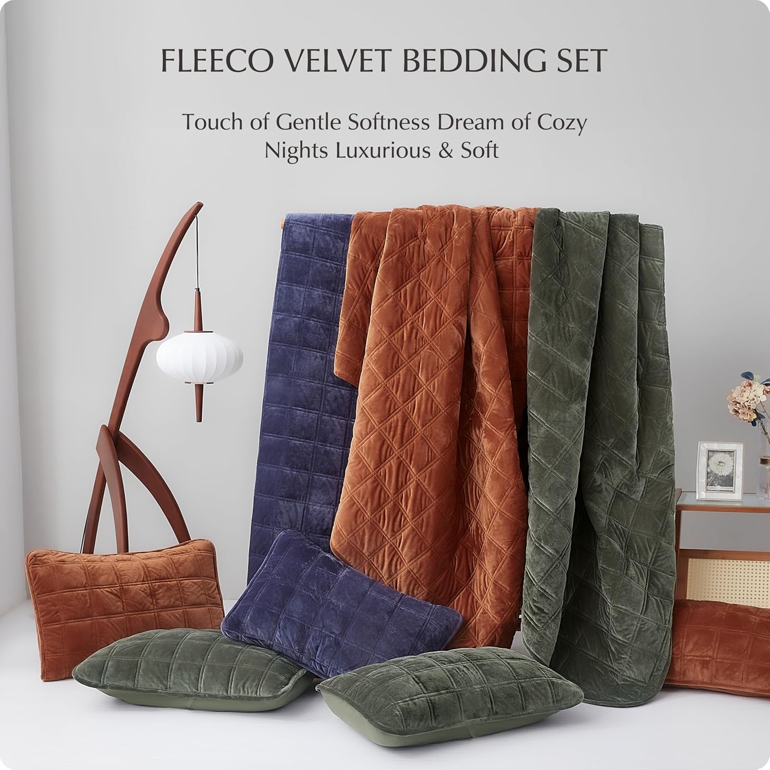 Fleeco 108'' x 96'' Velvet Quilt Set King Size, Lightweight Velvet Comforter Bedding Set, Ultra Soft Bedspread Coverlet with 2 Matching Shams, for All Seasons, Burnt Orange - Image 8