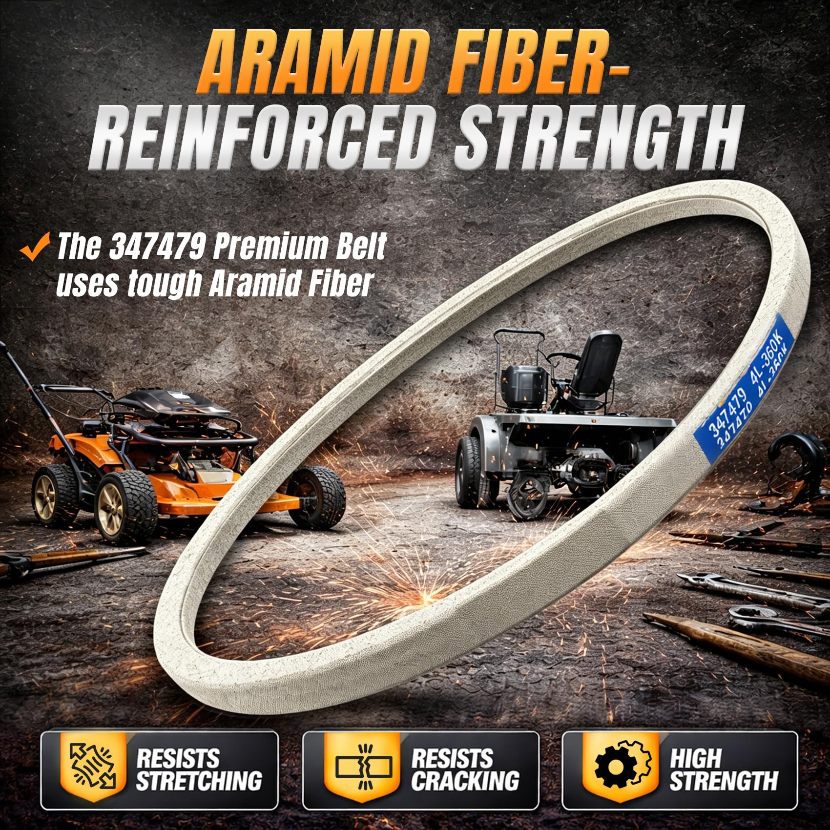347479 - Correa de transmisión de 1/2 pulgada x 36 pulgadas, cable de fibra Kevlar resistente reforzado para cortacésped, quitanieves y maquinaria industrial, 1 paquete