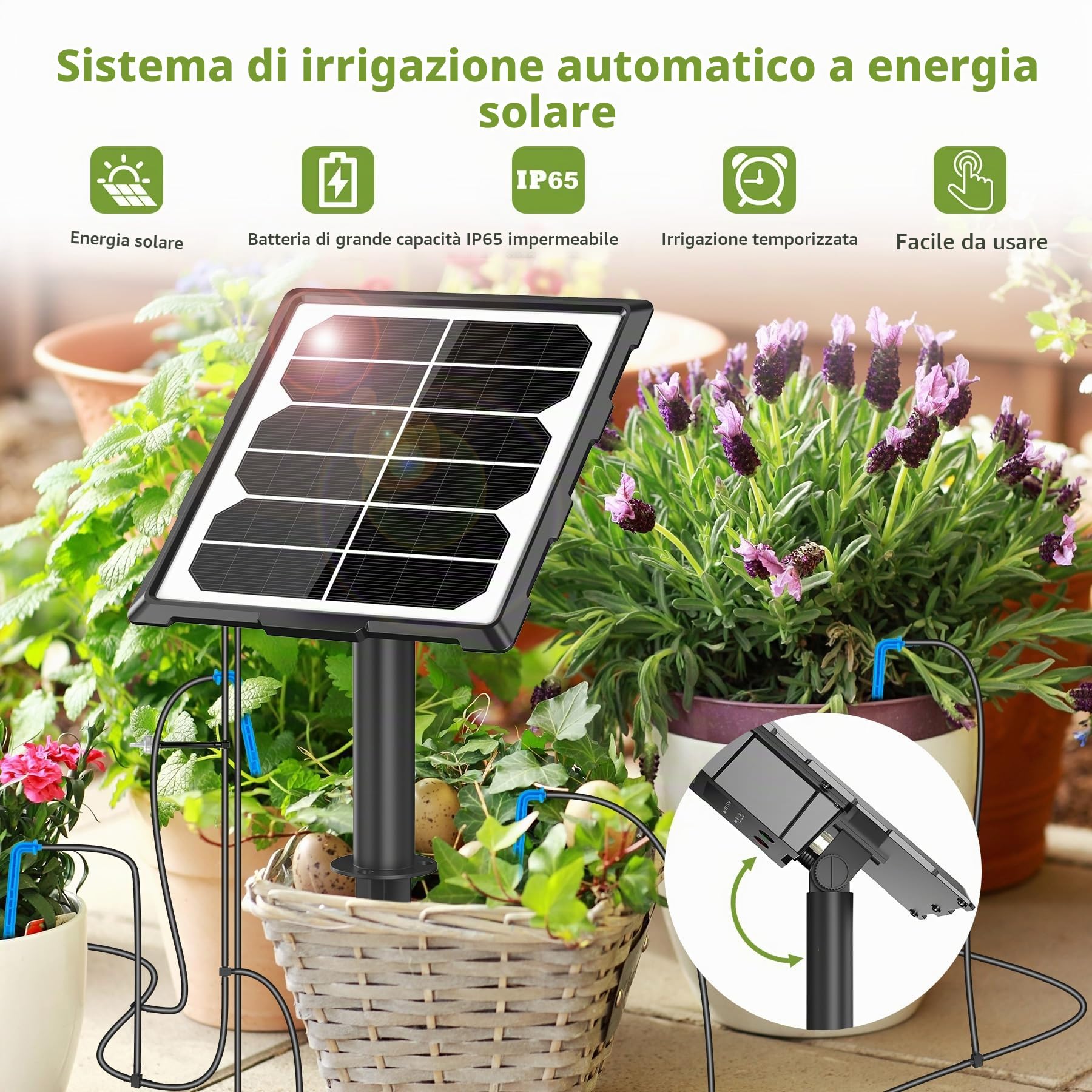 Forever Speed Solar Automatic Drip Irrigation Kit con Sensore D'acqua, Kit Irrigazione Giardino 6 Modalità con Tubo da 15 M per Giardini, Balconi, Piante in Vaso