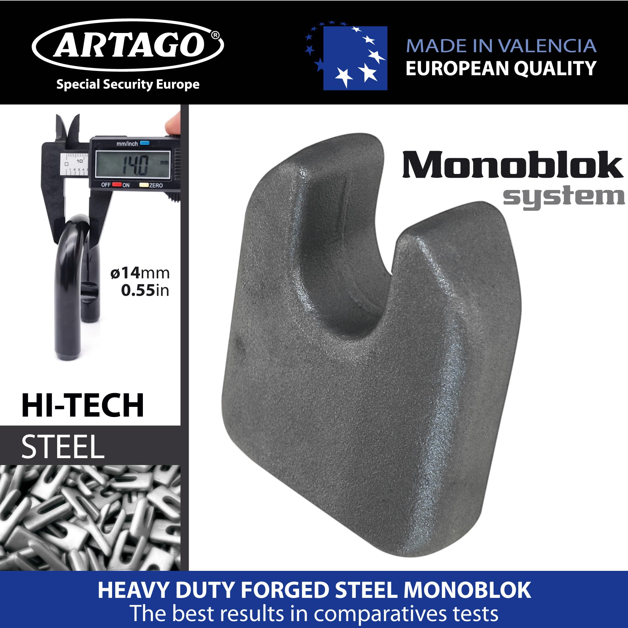 Artago 68T120 Chaine Antivol Moto Lourde de Sécurité Maximale, Homologué Sold Secure, ø15 120cm, BUNKER SELECTION, Cadenas Monobloc en Acier Forgé, Chaine Antivol Cémentée pour Moto Parking