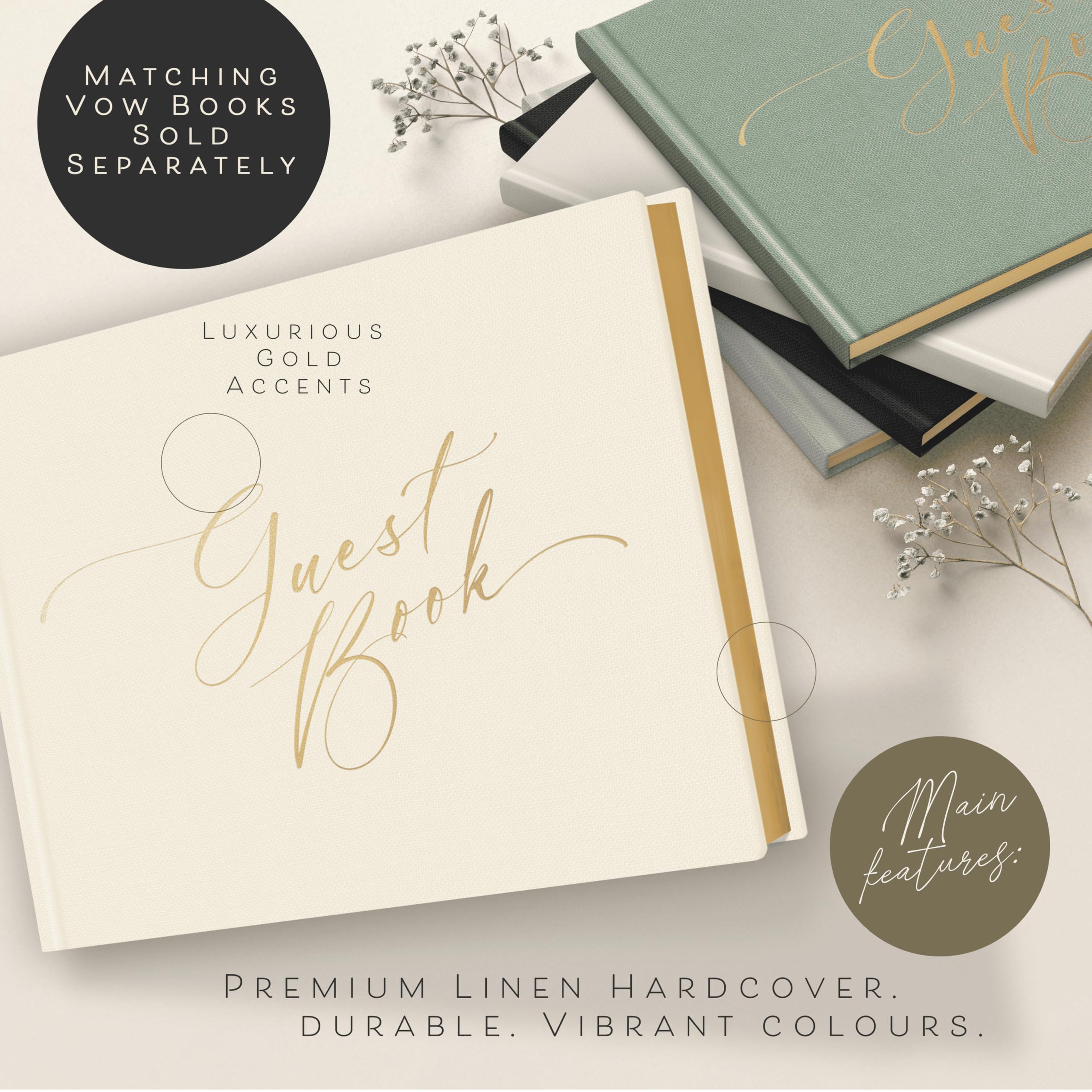 ARTESORI Gästebuch zur Hochzeit für den Empfang – Goldfolien-Gästebuch zum Einloggen, elegantes Gästebuch zur Babyparty für Party & Geburtstag – Foto & Polaroid Gästebuch für Hochzeit & Brautparty