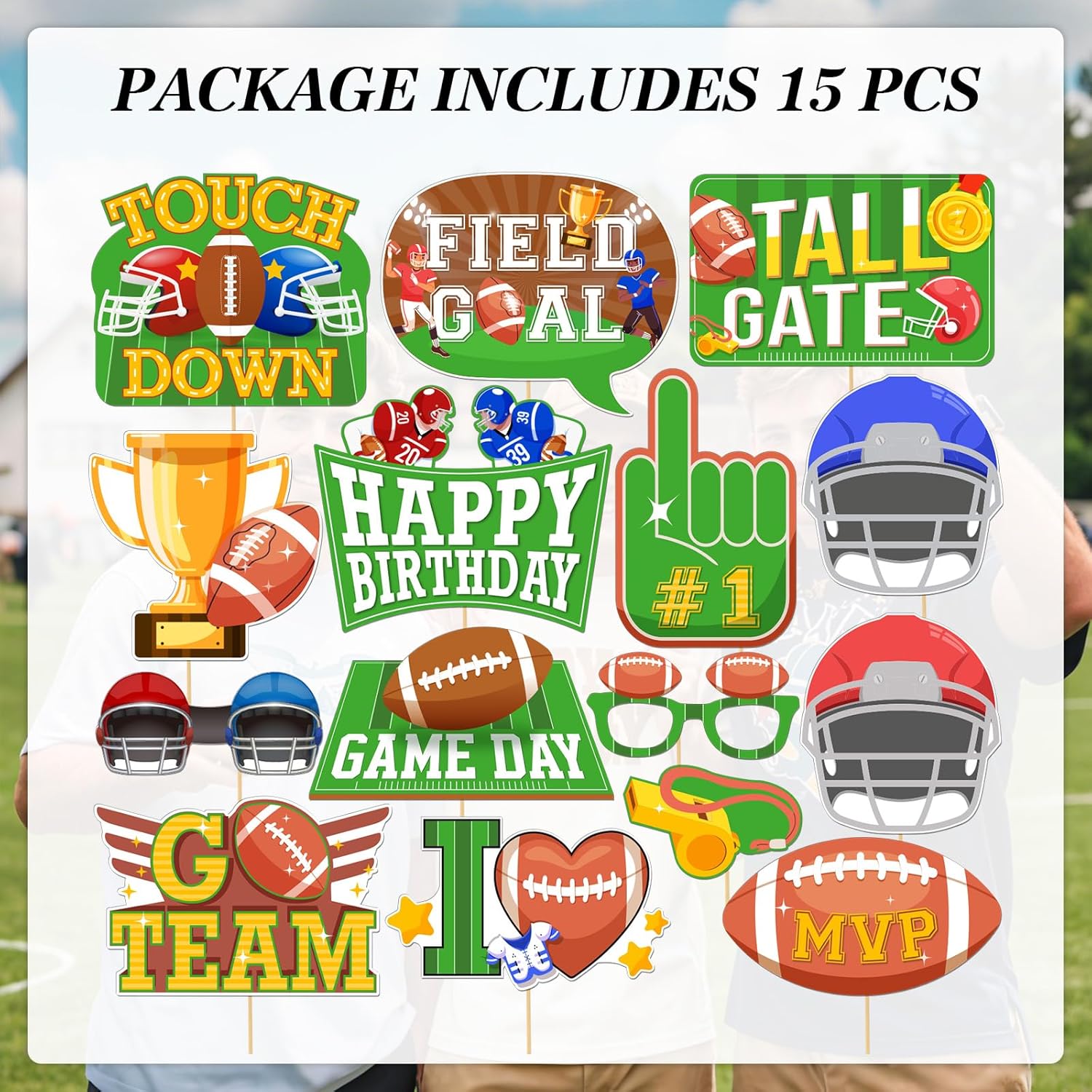 Football Photo Booth Props,15 Pcs Super Bowl Game Day Decoration Football Birthday Party Supplies- Football Themed Boys Kids Birthday Party Favors - Image 4