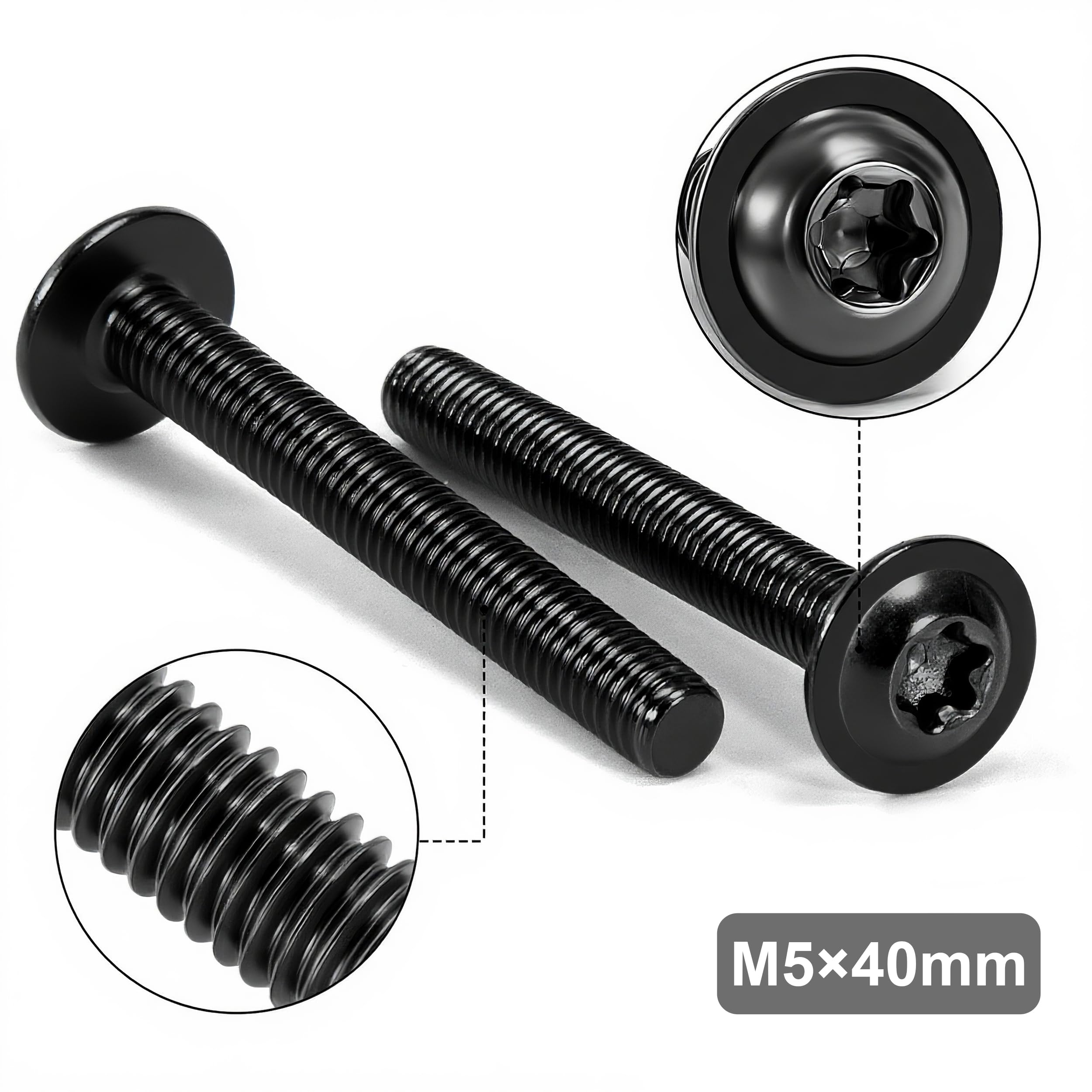 Tunejoy Viti a Testa Bombata Torx Nero con Flangia M5 x 40 mm Vite a Testa Esagonale Bulloni in Acciaio Inox A2 V2A Viti a Brugola con Chiavi a T25 Filettatura Completa 20 Pezzi