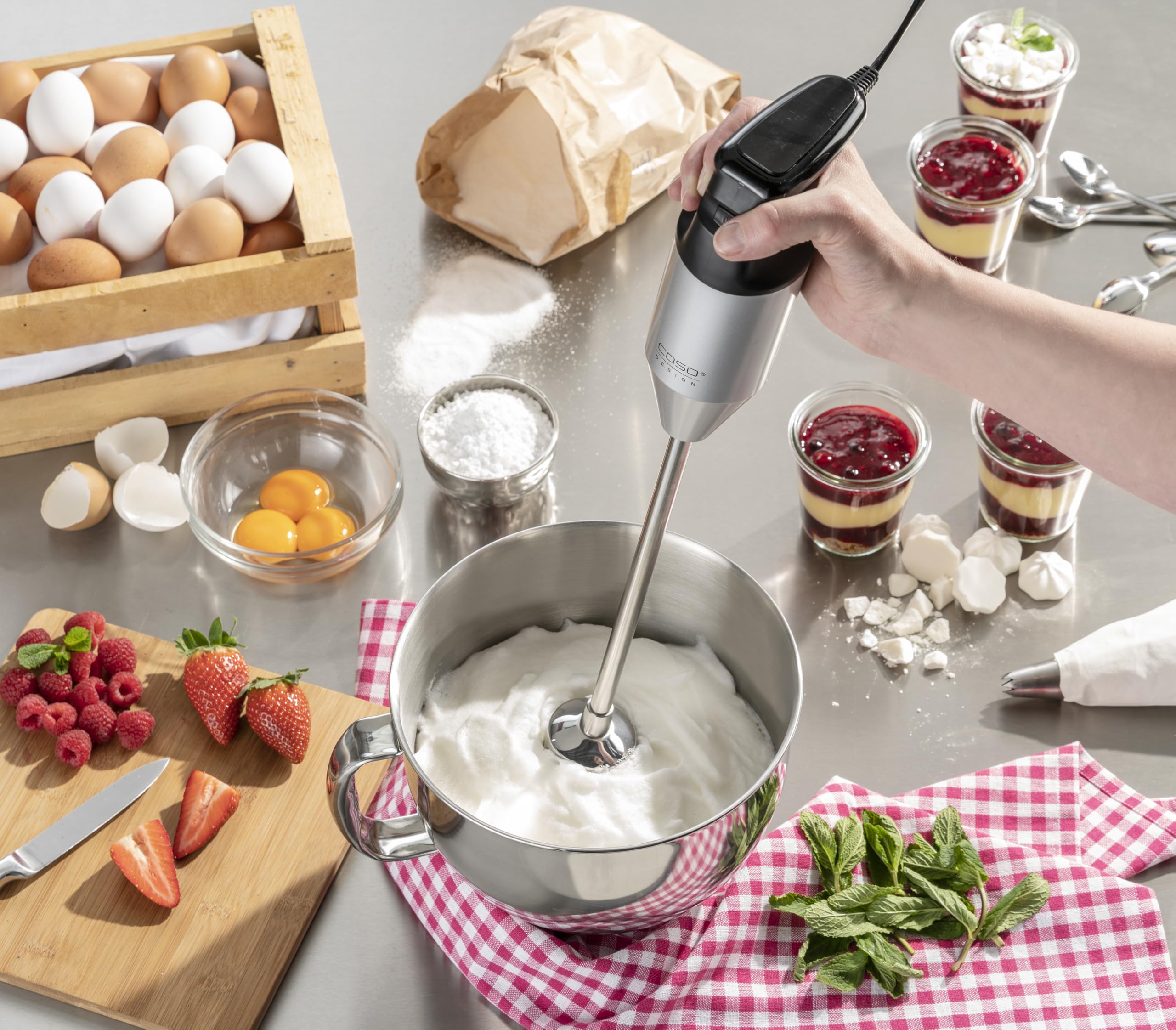 CASO HB 2400 Pro XL Mixeur plongeant - 24 000 tr/min, Puissant & Silencieux, Accessoires inclus pour mixer, mélanger, fouetter & plus, Tige de 29 cm en acier inoxydable