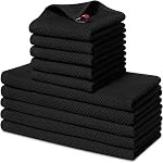 smiry Cotton Kitchen Dish Towels Set– 4 Pack 12x12 Inch & 4 Pack 13x28 Inch Kitchen Towels, 8 Pieces in Total, Ultra Soft Absorbent Quick Drying Dish Cloths Tea Towels, Black