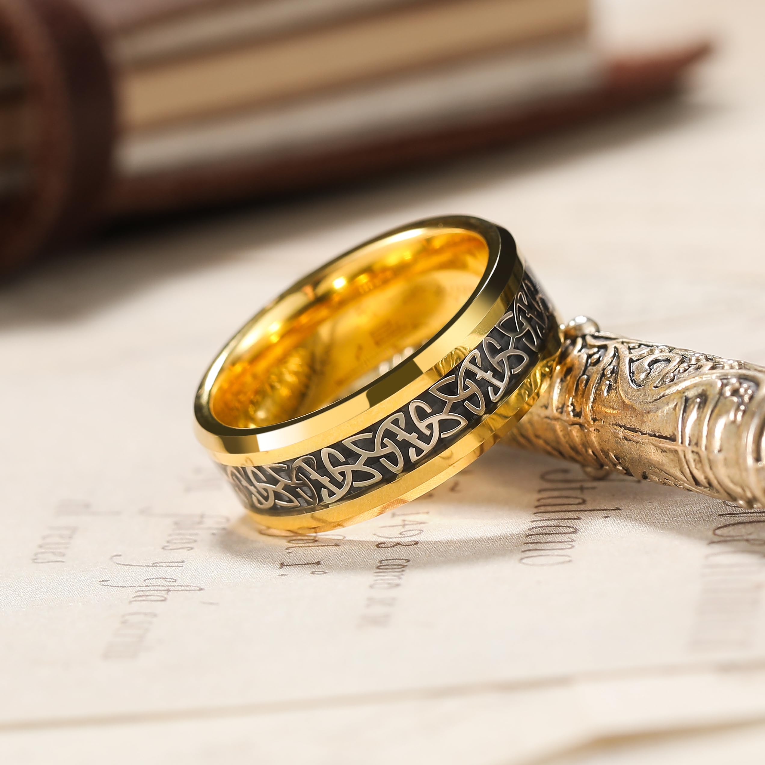 King Will Alianzas de boda de tungsteno para hombre, con nudo celta, anillo de compromiso para hombre, alto pulido, uso diario, ajuste cómodo, talla 8