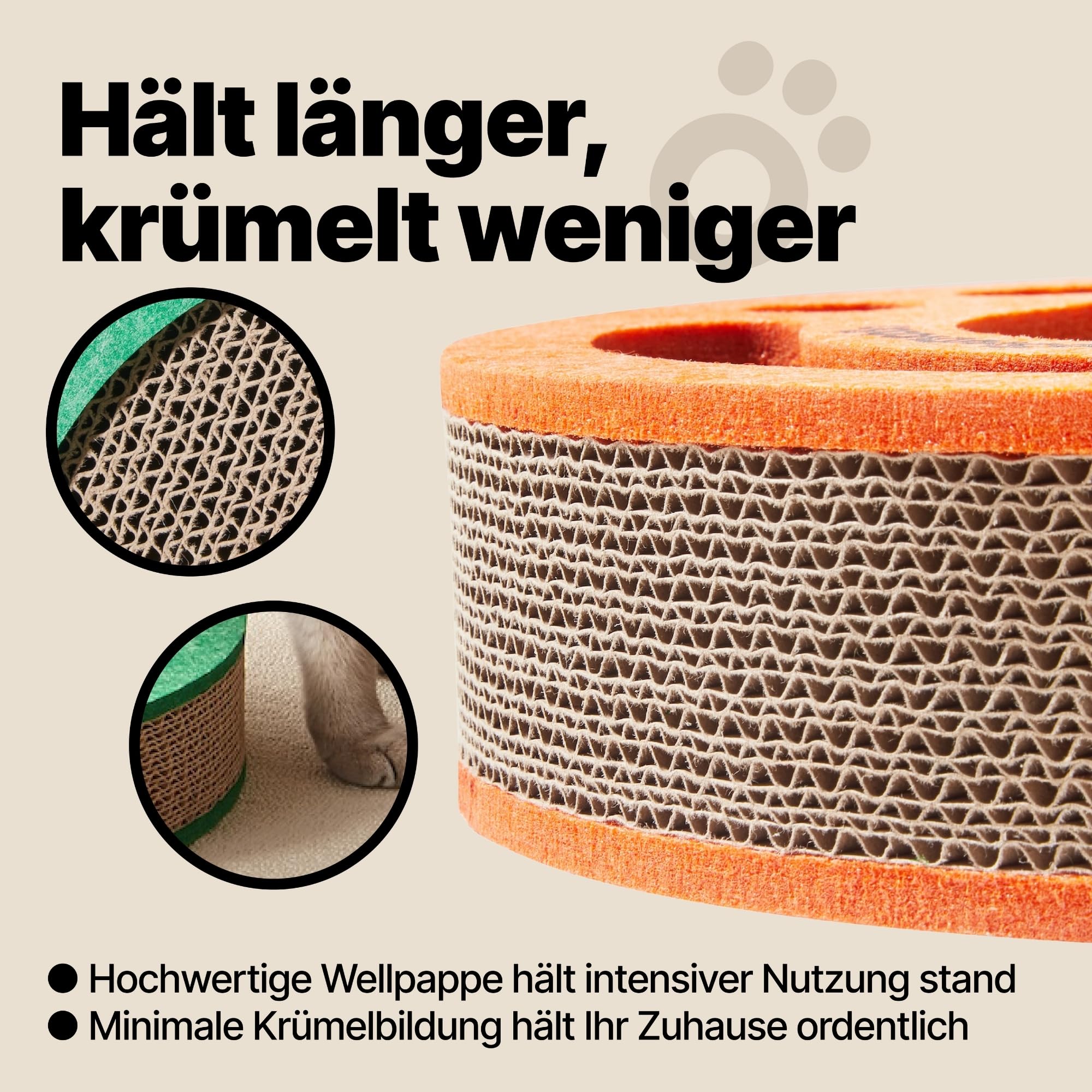 Kratzbrett mit Ballbahn und Glockenbällen – Interaktives Katzenspielzeug, Kratzpappe für Katzen mit Katzenminze, Kratzmatte aus Wellpappe, Katzenzubehör (Orange)