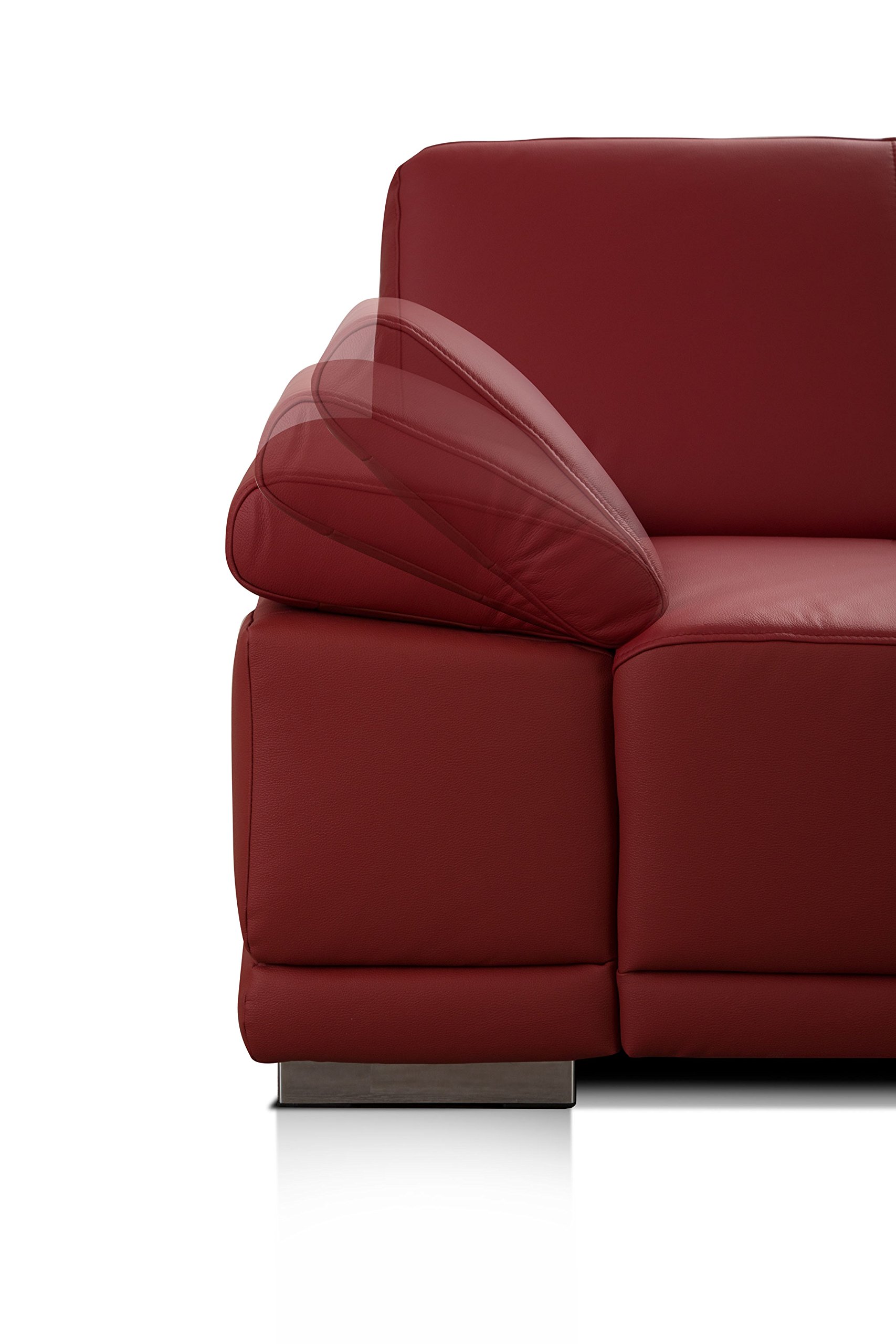 Cavadore Corianne Canapé 3 Places en Cuir Véritable avec Accoudoirs Réglables, Design Moderne, 217 x 80 x 99 cm, Rouge
