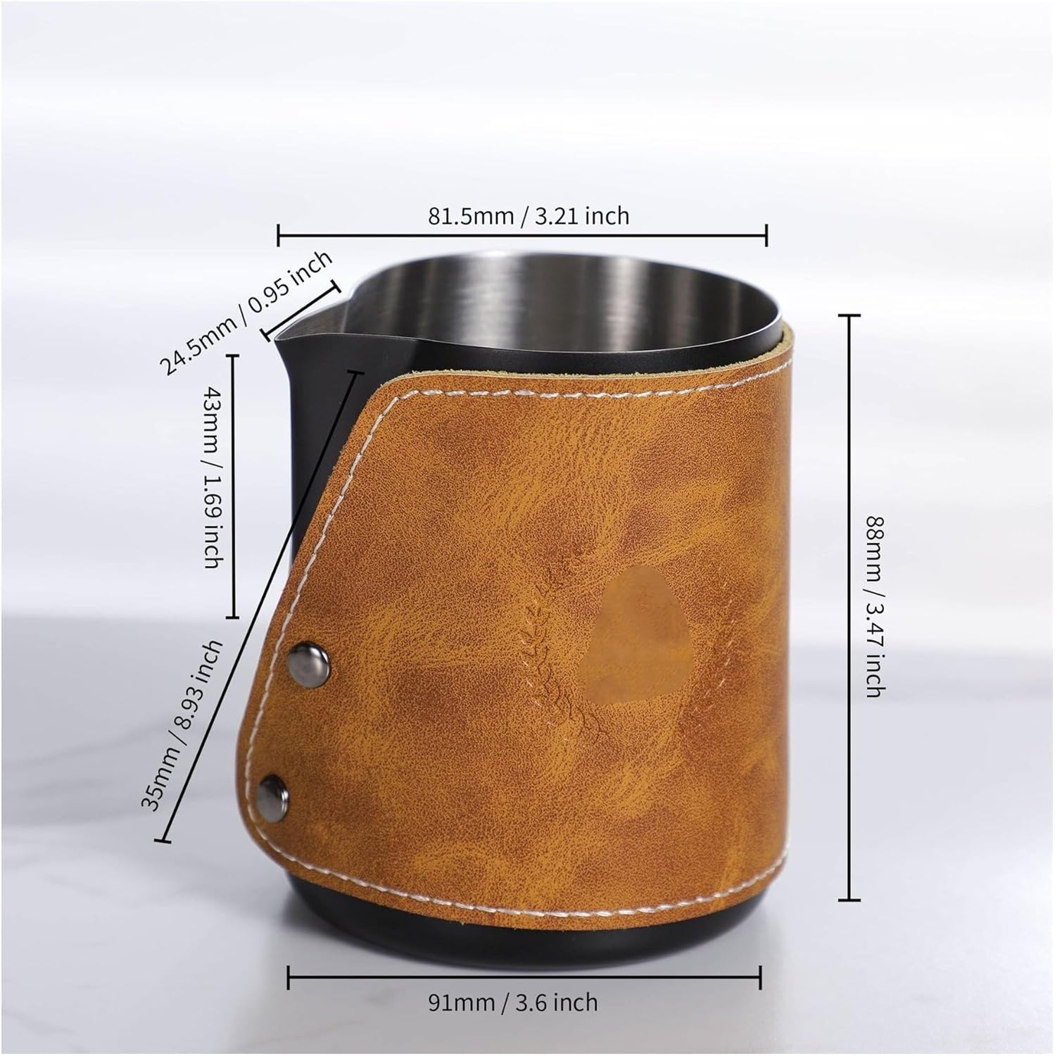 milk frothing pitcher, 450ml Milk Steaming Frothing Pitcher Stainless Steel Non-Stick Jug Pull Flower Cup With Anti Scalding Leather Case,for coffee machines(450ml blue)