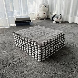 100 almohadillas de suelo de espuma de peluche, alfombras entrelazadas de 12 x 12 pulgadas con bordes, azulejos de suelo de alfombras suaves y esponjosos en áreas de peluche, almoha(Color:Marrón claro