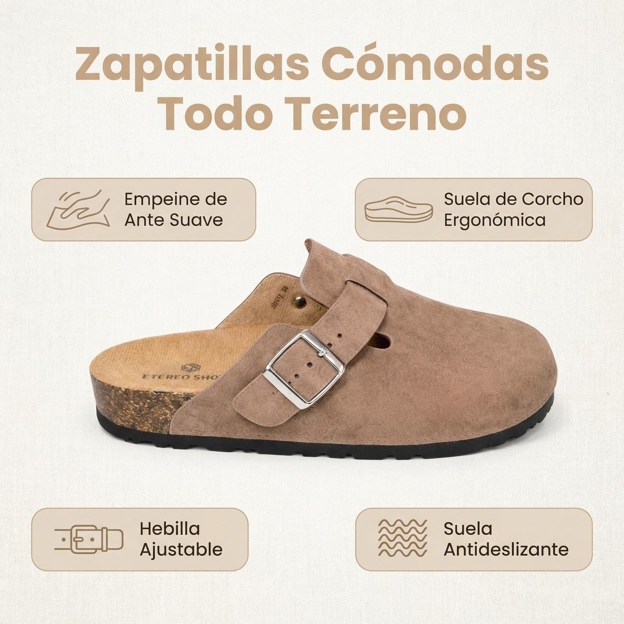 Zuecos Mules Mujer Cómodos de Corcho Cerrados con Hebilla Ajustable Pantuflas Antideslizantes para Casa Trabajo Jardín, Sandalias Casual Negro Marrón Beige 36-41