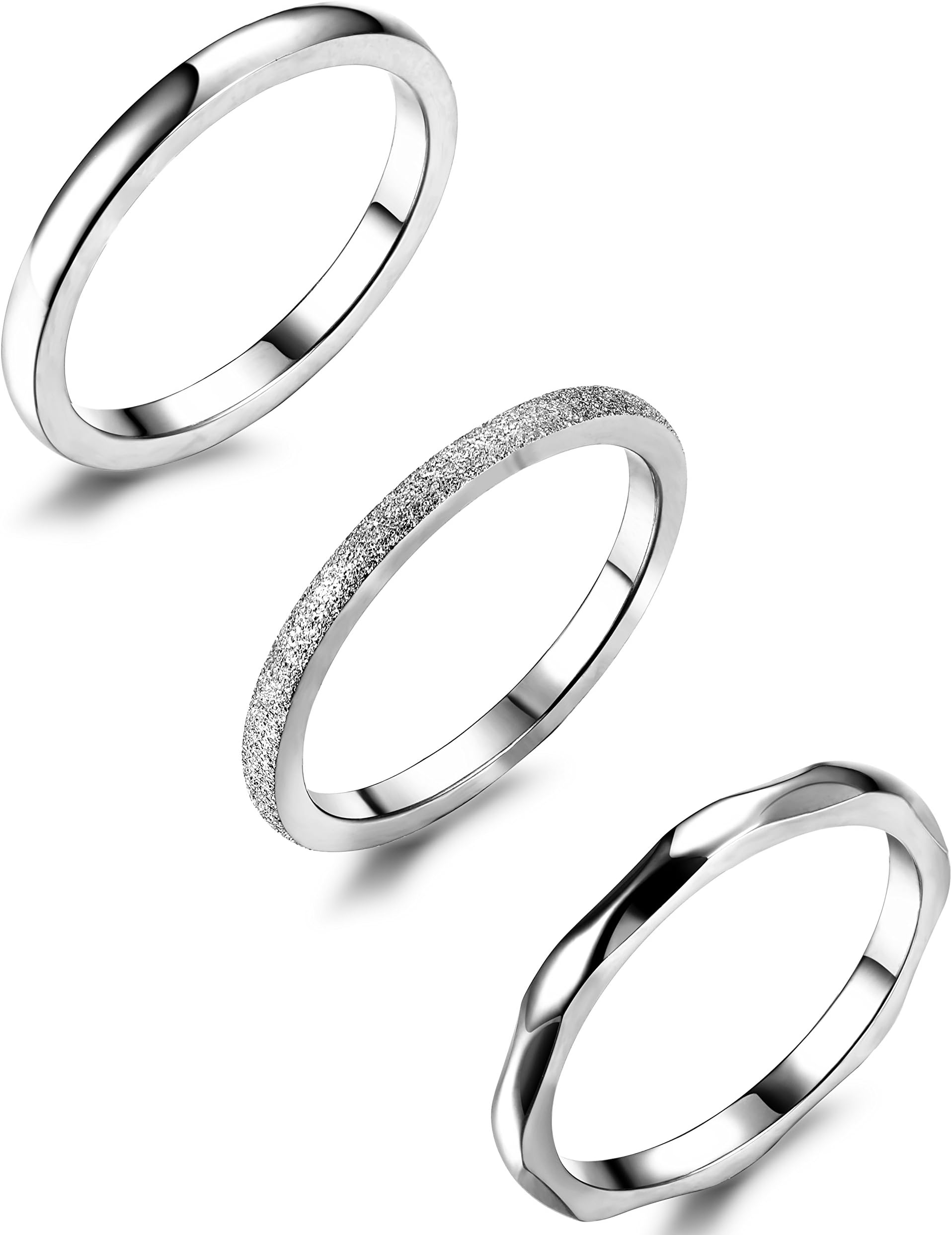 JOERICA 3Pcs 2mm Stainless Steel Women's Stackable Eternity Ring Band Engagement Wedding Ring Set 4-9