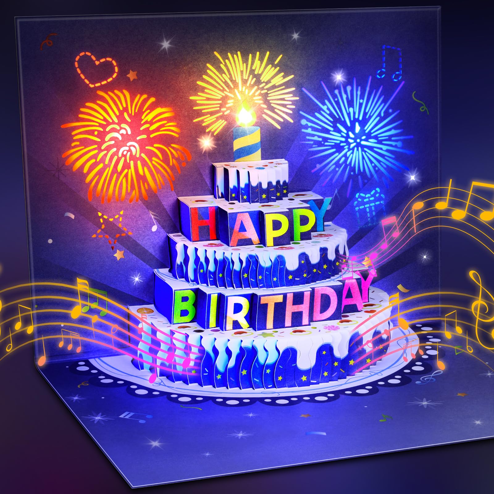 Birthday Cards, LIGHTS & SOUND Pop up Happy Birthday Card Birthday Gifts for Women Men Husband Wife Kids Greeting Cards With Envelopes — view 7