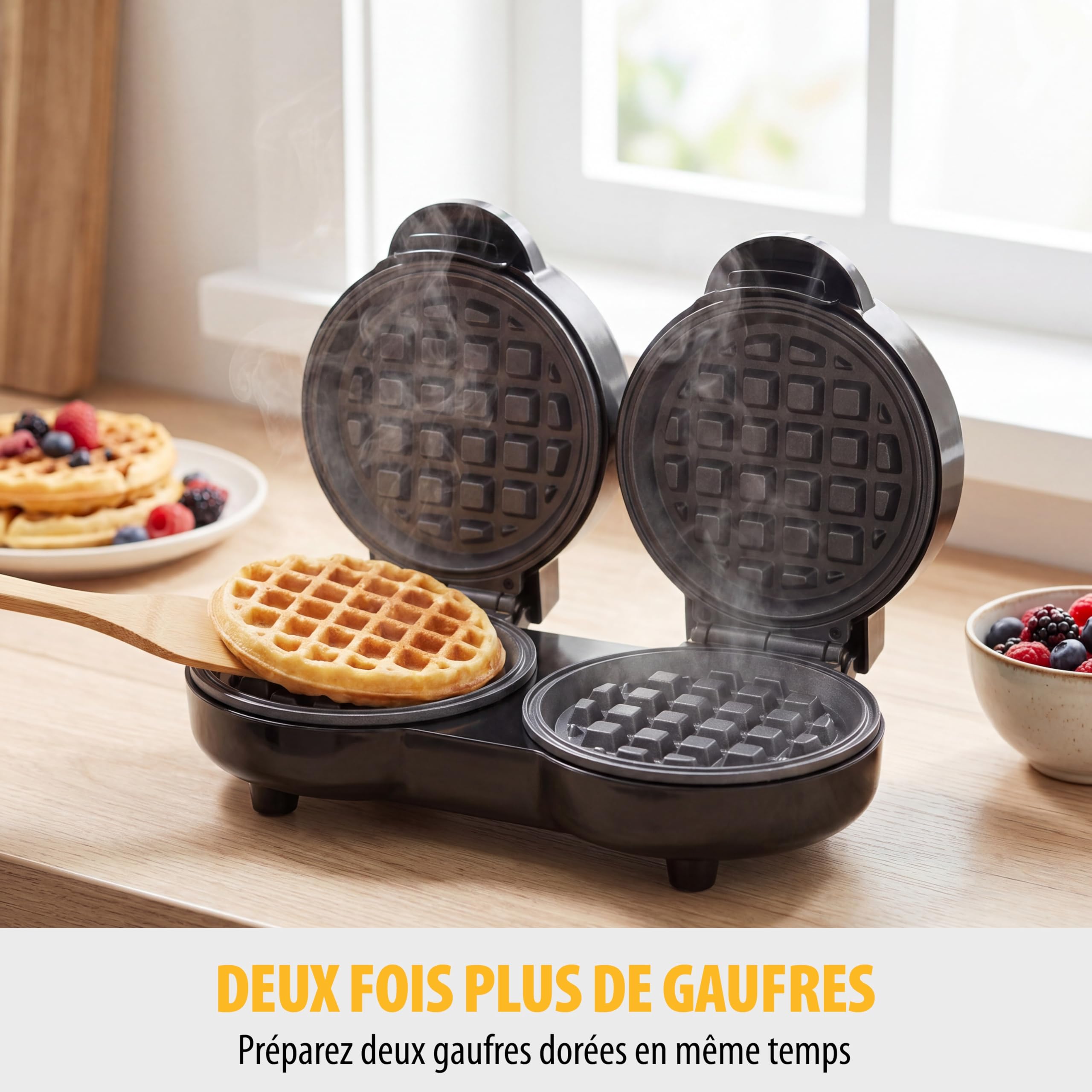 Tristar Gaufrier Mini Double, 2 Gaufres par Utilisation, Puissance 1100 W, Plaques en Aluminium Antiadhésives, Design Compact, WF-2115