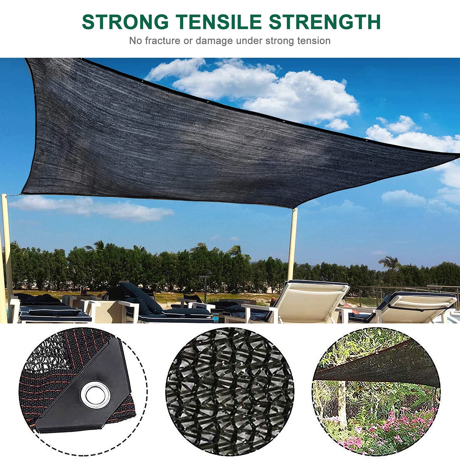 DKLE 5x12m 85% Toldo Vela de Sombra Red de Sombreado Negra Protección Solar Hoja de Lona Engrosamiento Cifrado Sombra para El Hogar Planta de Patio Aislamiento Térmico del Coche Malla Sombreador