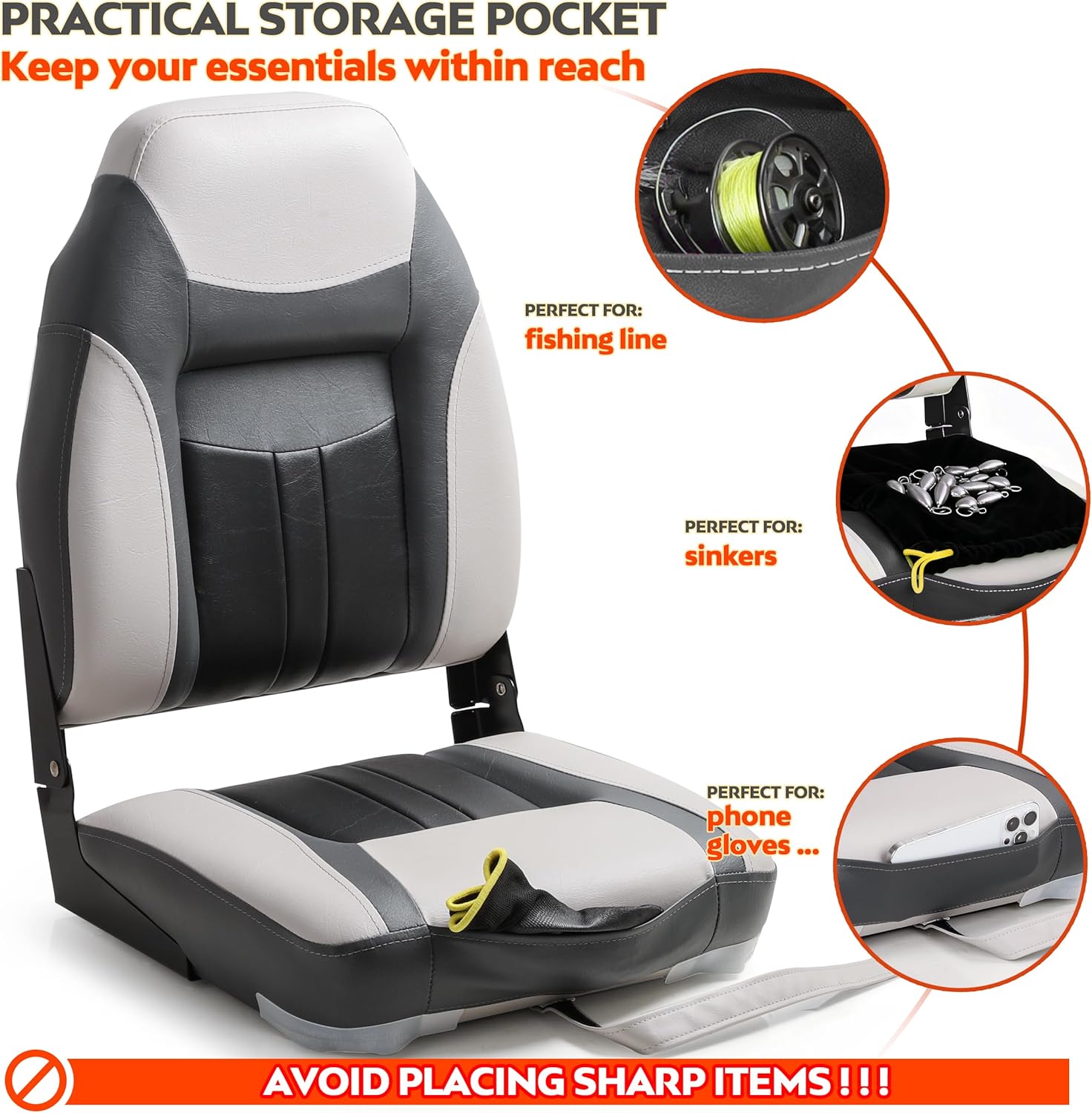 NORTHCAPTAIN S1 Deluxe A Pair of Marine High Back/Low Back Folding Fishing Boat Seat for Fishing, Bass/Jon/Pontoon Boat Chairs, 4 Mounting Screws Included