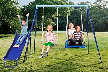 3-in-1 Kids Backyard Swing Set, 500lb Heavy-Duty Playset with Slide