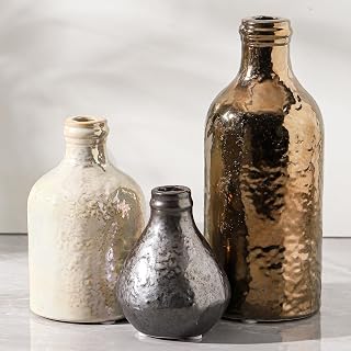 OOIT Ceramic Vase Set of 3 - Boho Modern Multicolor Decorative Vases for Living Room, Mantel, Bookshelf, Entryway - Neutral Home Decor