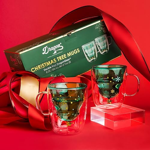 Miniatura 2 de Dragon Glassware Tazas de café de vidrio de doble pared, juego de 2 tazas de Navidad de 8 onzas para mantener las bebidas calientes o frías durante