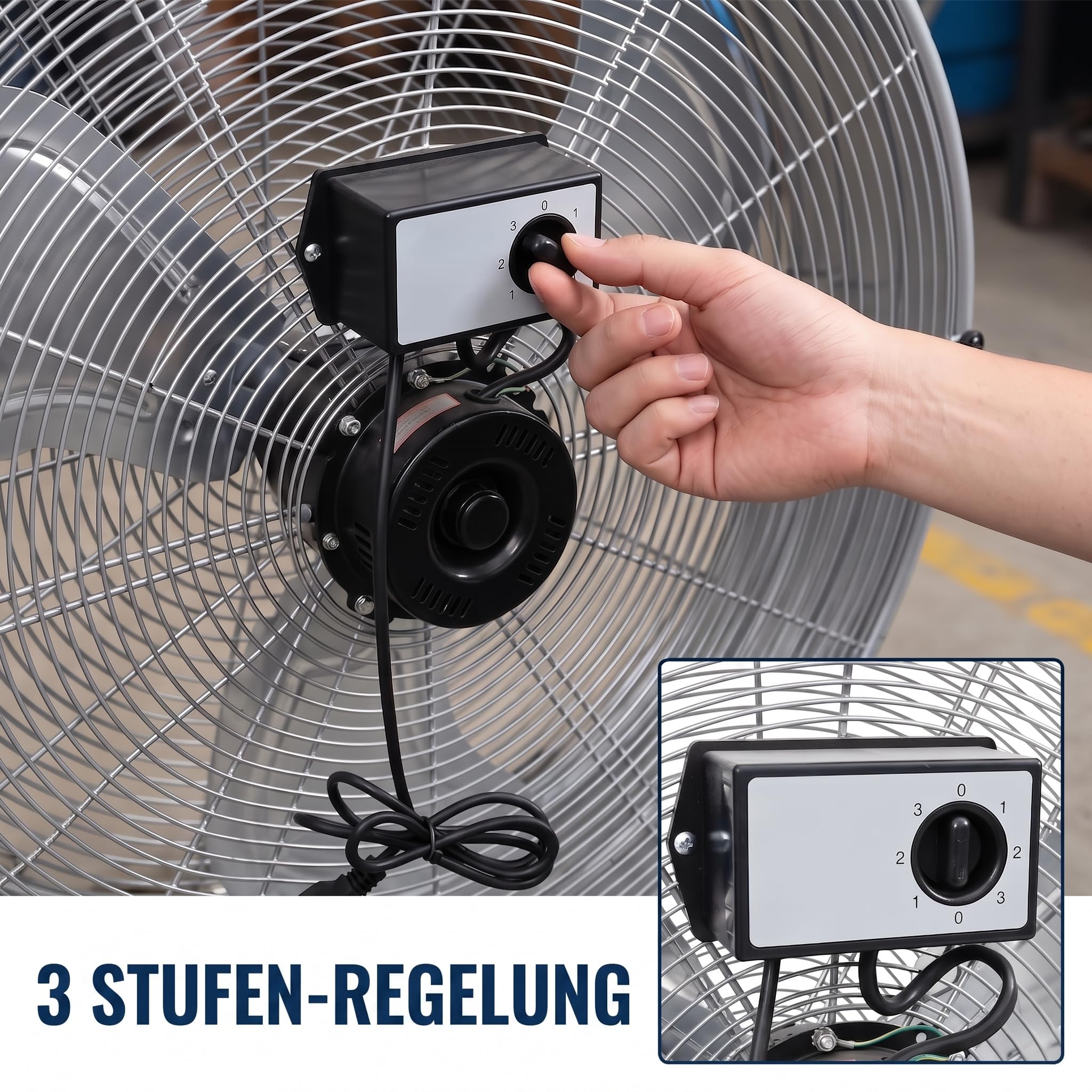 Gecheer Trommelventilator Neigbar mit 2 Rädern, Aluminium, 79x37x82 cm | 3 Geschwindigkeitsstufen, 3 Metallflügel, Leichte Reinigung für Innen- und Außenbereich Werkstatt Garage Halle