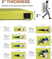 Vista 5 de Colchón de Espuma Viscoelástica de 3 Pulgadas para Acampar, Almohadilla de Dormir de Doble Capa Gruesa para Coche, Tienda, Cama, Enrollable, Verde