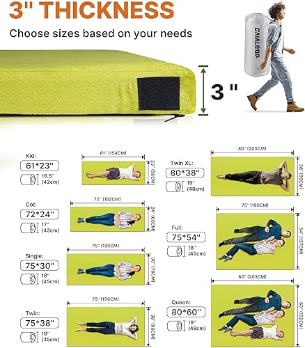 Miniatura 5 de Colchón de espuma viscoelástica gruesa de 3 pulgadas para acampar cochetienda de campañacuna Glamping portátil, colchón de futón enrollable para