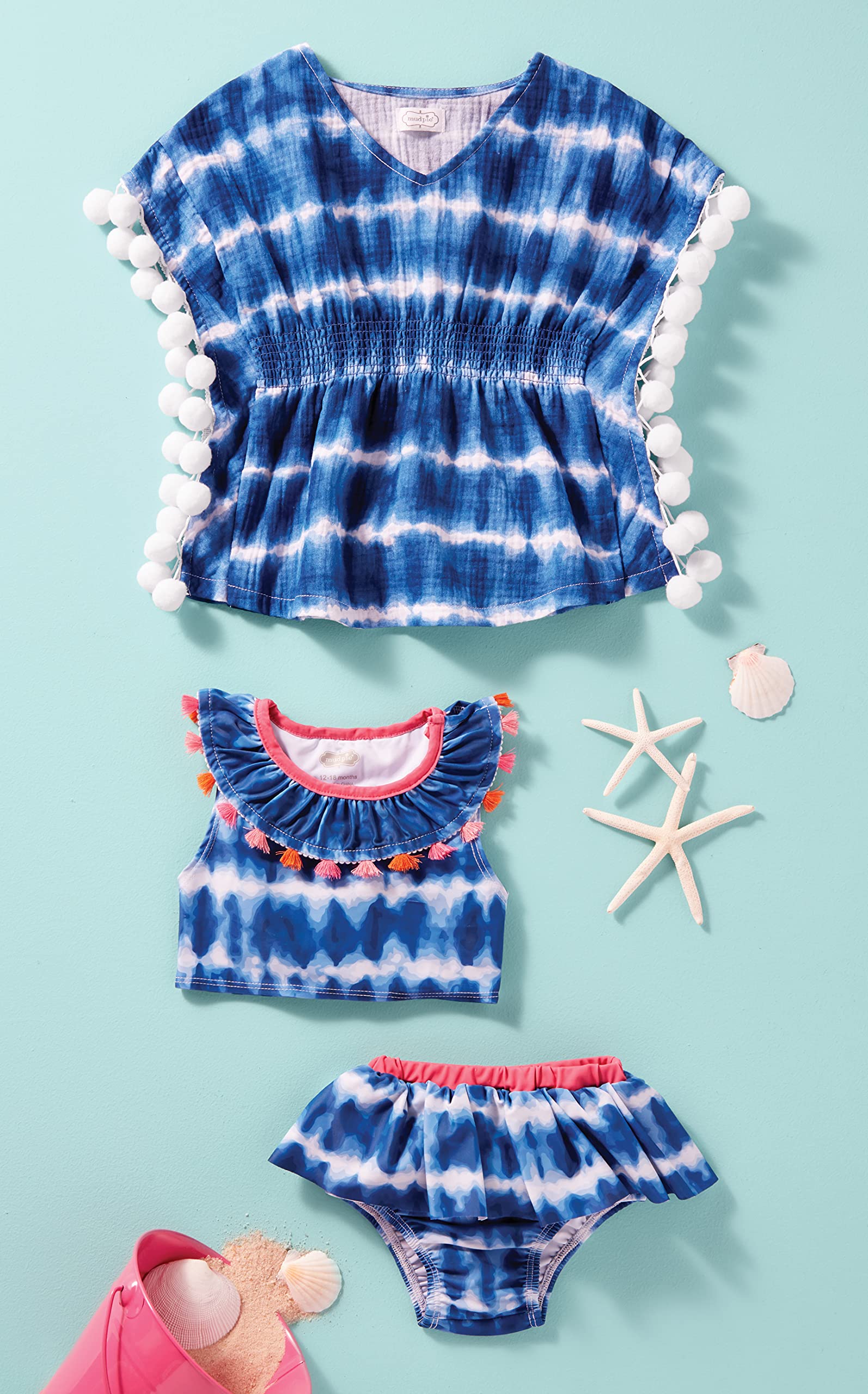 Mud Pie Girls' TIE DYE Tassel Swimsuit, Blue, 2T