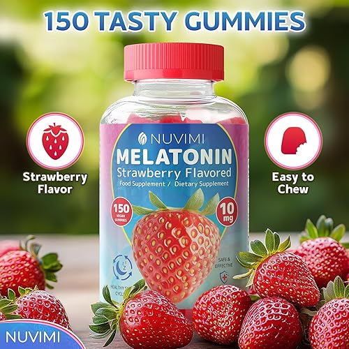 Miniatura 7 de Gomitas de melatonina  10 mg de suplemento alimenticio dietético con sabor a fresa para ayudar a apoyar el sueño  150 gomitas veganas