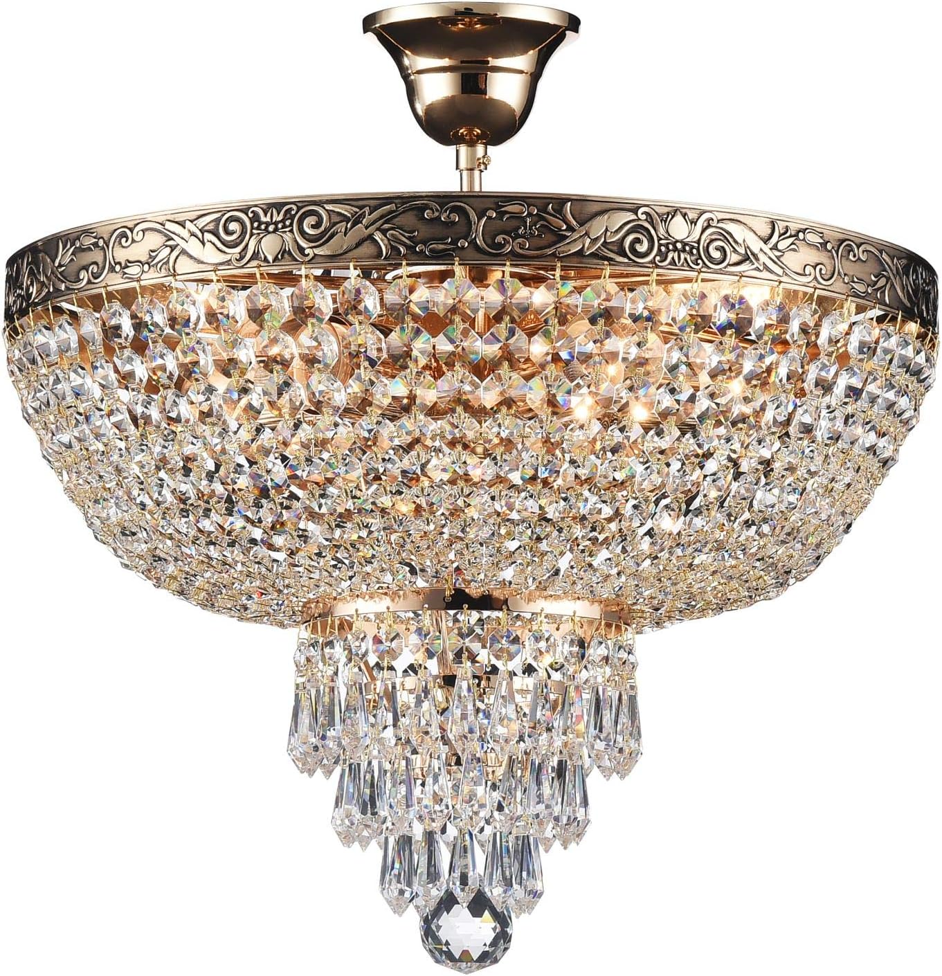 MAYTONI DECORATIVE LIGHTING Royal Classic Round Ceiling Light, Chandelier, Clear Crystal Gold Metal Colour, Patterned Brass Band 5 Bulbs Excl. 5xE27 60 W