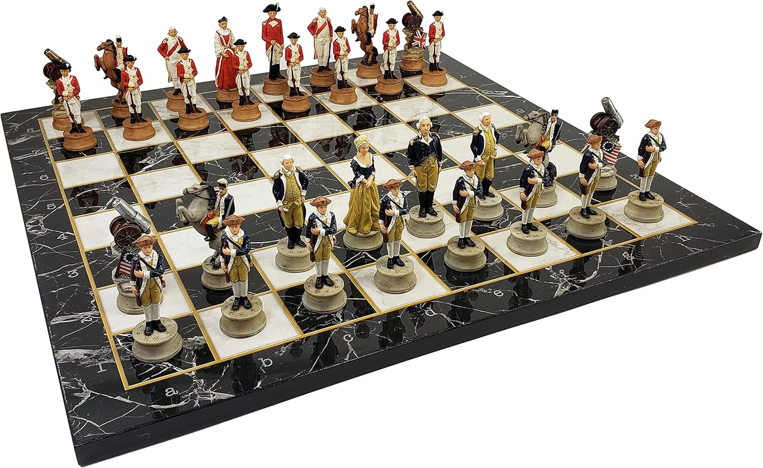 American Revolutionary Independence War Chess Set W/ 17" Black Faux Marble Board Revolution