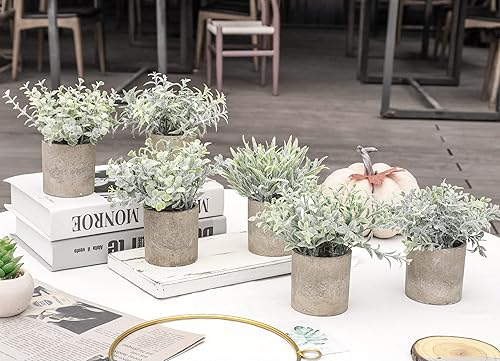 Miniatura 5 de Der Rose 6 mini plantas falsas artificiales en maceta, plantas de escritorio para el hogar, oficina, granja, baño, decoración de dormitorio