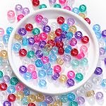 2000pcs 6x9mm Perles de poney glitter en vrac, en plastique lisse artisanat perles de graines de pony perles avec gros trou pour DIY Bijoux artisanaux Kandi faisant des tresses de cheveux