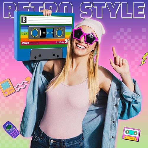 Miniatura 6 de Juego de 7 piezas de decoraciones de fiesta de los años 80 y 90 en 3D, juego de recuerdos de hip hop, cajas de casete de papel para retro de vuelta