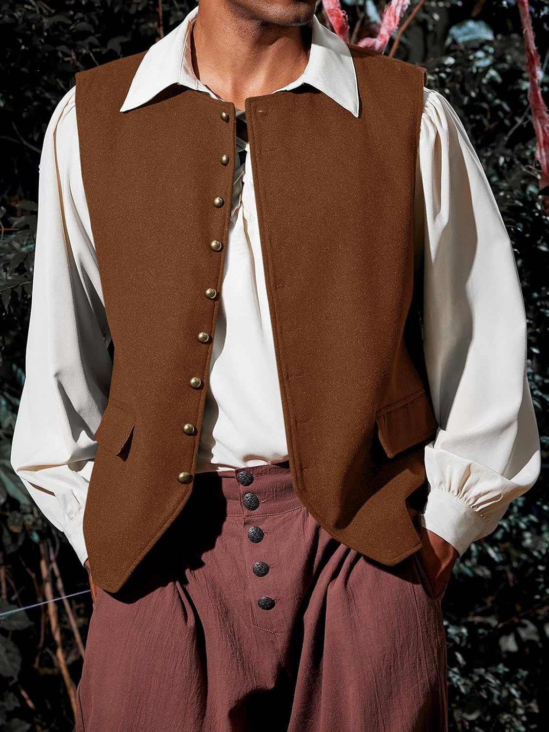 Runcati Mens Colonial Vest Renaissance Medieval Viking Costume Gothic Steampunk Halloween Retro Waistcoat - Image 2