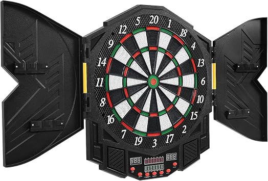 Electronic Dart Board Set, Automatic Scoring Dart Board with 12 Darts, Cabinet and 4 LED Displays - Multiple Games, LED Scoring, Additional Protection, Energy Saving Mode