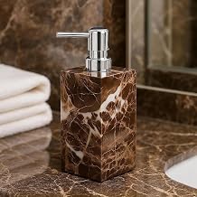 Real Natural Marble Soap Dispenser with Stainless Steel Pump Decorative Liquid Hand Soap Bottle for Kitchen Bathroom, Compatible with Lotion, Dish Soap Shower Gel Coffee 1 Set