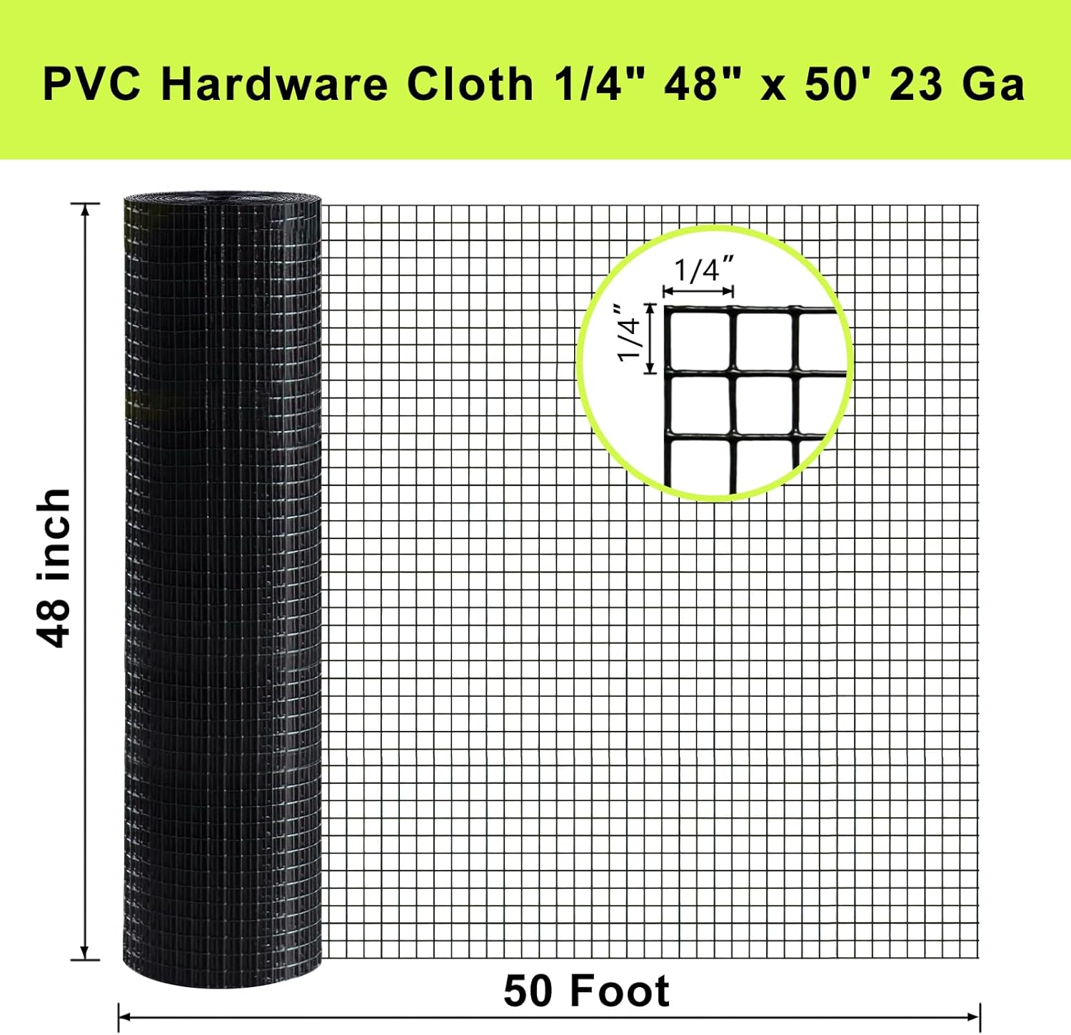 Black Hardware Cloth 48 in ×50 ft 1/4 in, 23 Gauge Black PVC Hardware Cloth, Black Vinyl Coated Welded Wire Fence Supports Poultry Netting Chicken Coop Cover Wire Fencing…