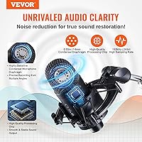 Vista 2 de VEVOR Micrófono USB, 192 kHz/24 bits, kit de micrófono de condensador profesional, con soporte de brazo de brazo, filtro pop, montaje de golpes