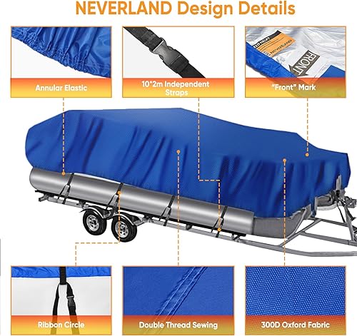 Miniatura 2 de NEVERLAND Funda impermeable para lancha de pontón, resistente al agua, resistente, cubierta de lona de poliéster de grado marino, se adapta a