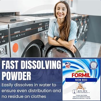 Formil Bio Laundry Washing Powder 2kg – Concentrated Washing Detergent for Brilliant Whites & Tough Stain Removal, Effective from 20°C, Low Temperature (Non Bio)