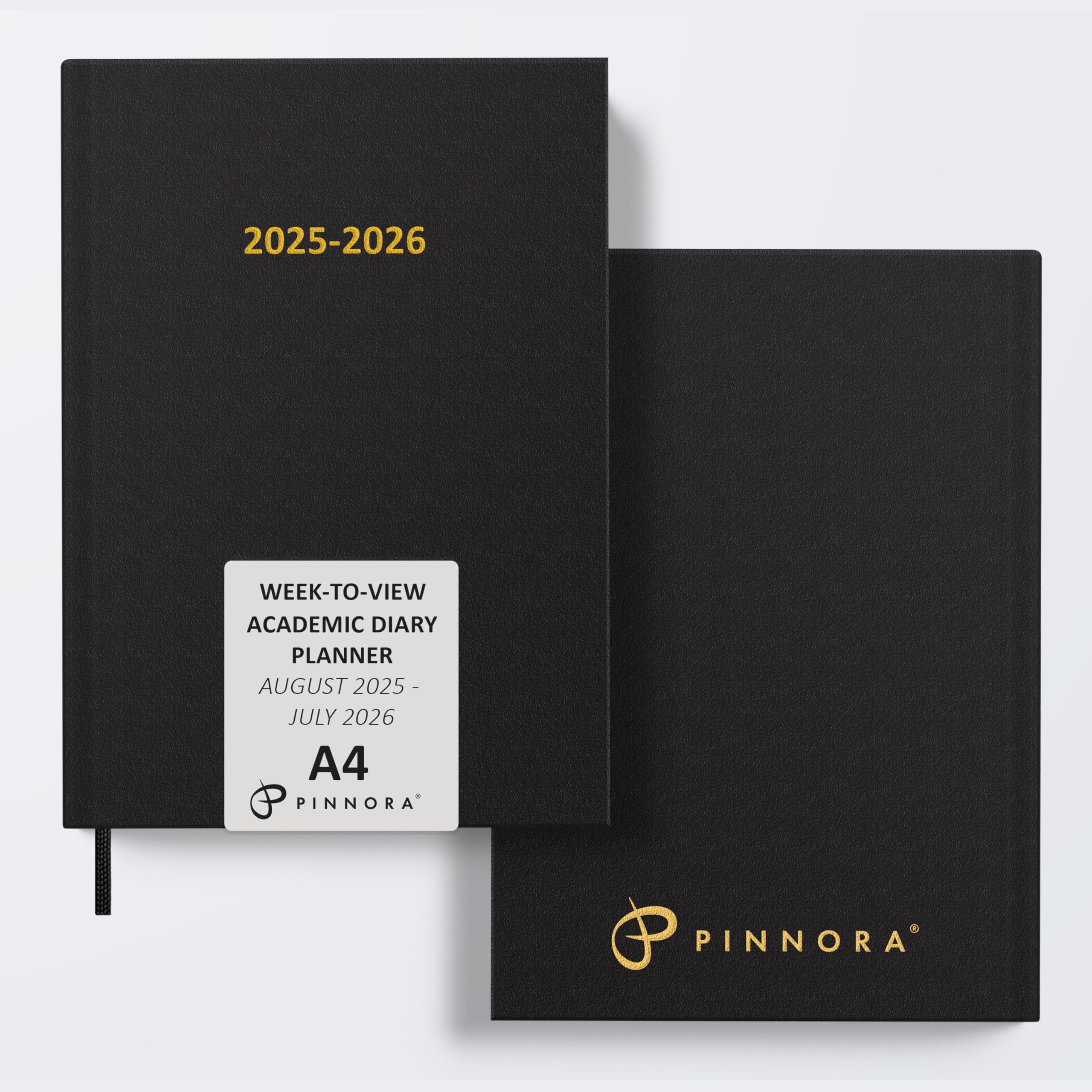 Pinnora A4 Black Academic Diary 2026-2027 Week to View, Hard Cover, August, July Dated Academic Planner