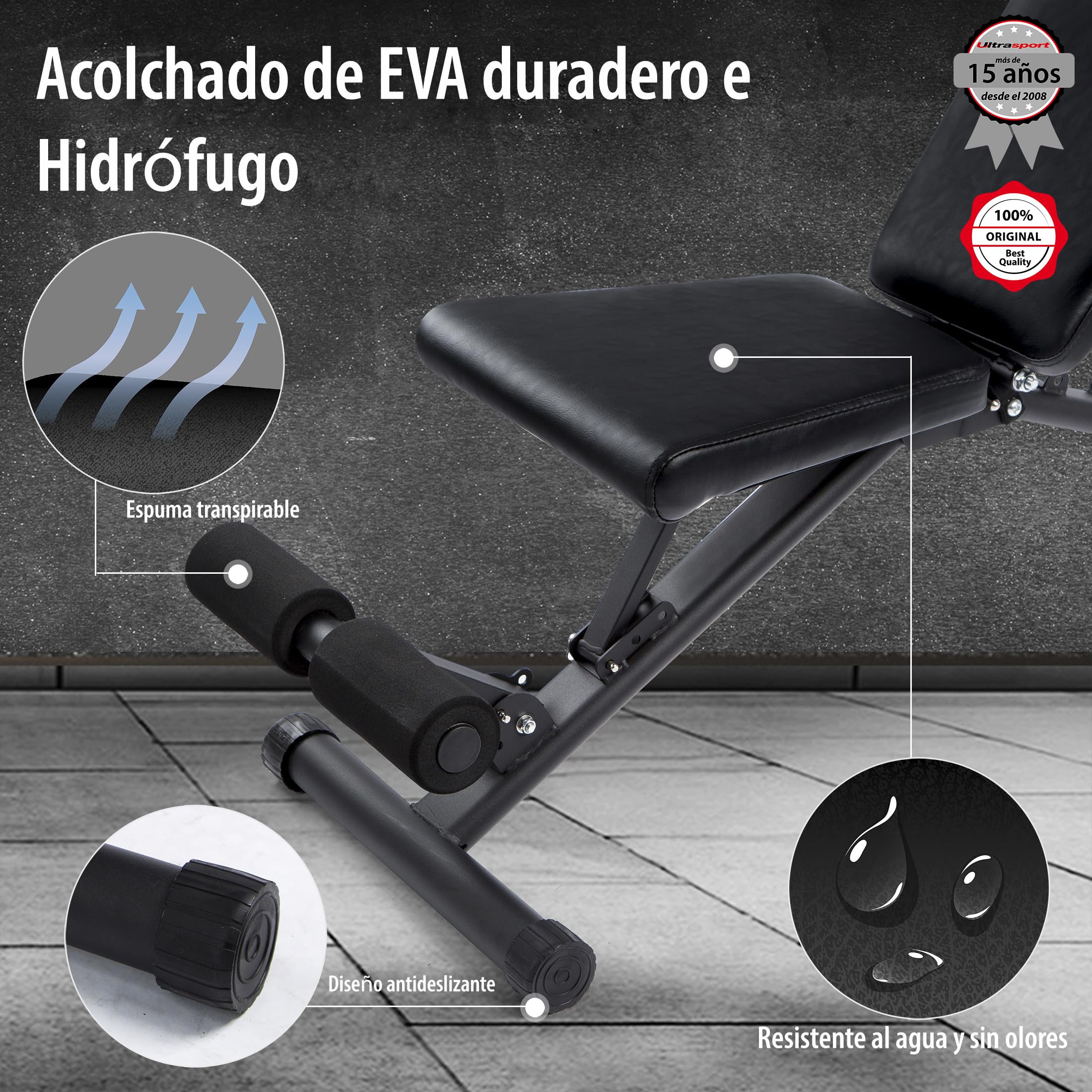 Banco Pesas Tunturi Ajustable Plegable - 4 Posiciones Respaldo 150kg Máximo