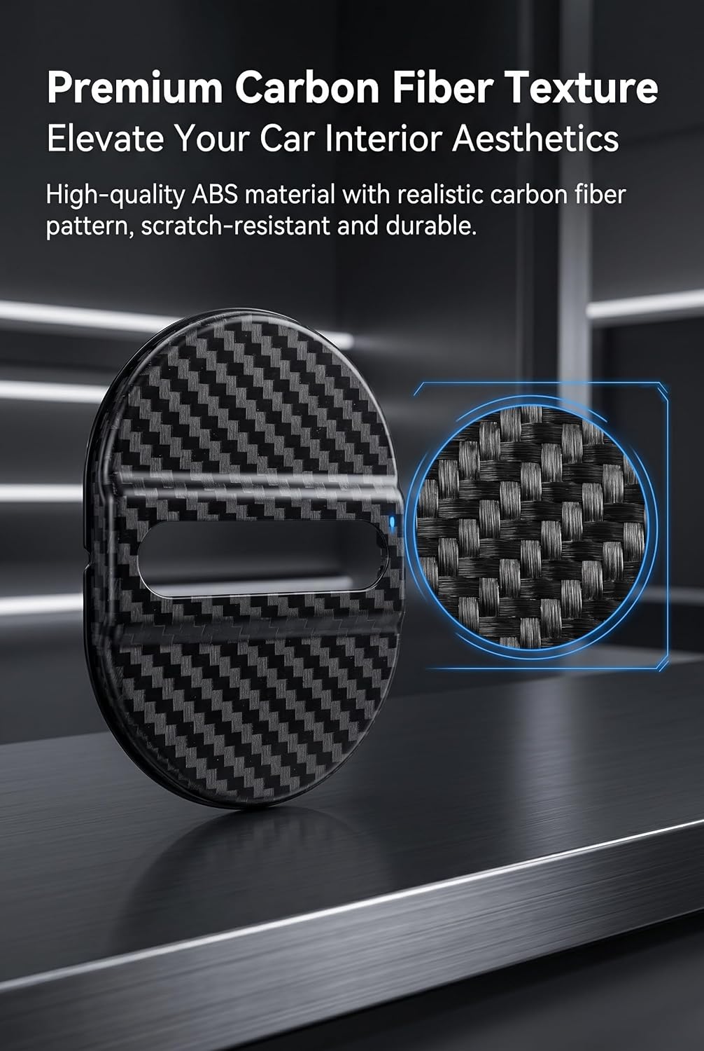 4 PCS Carbon Fiber Car Door Protector, Self-Adhesive Door Latch Cover, Slam Stopper Shock Absorber Protector, Automotive Exterior Accessories for Most Cars (Black)
