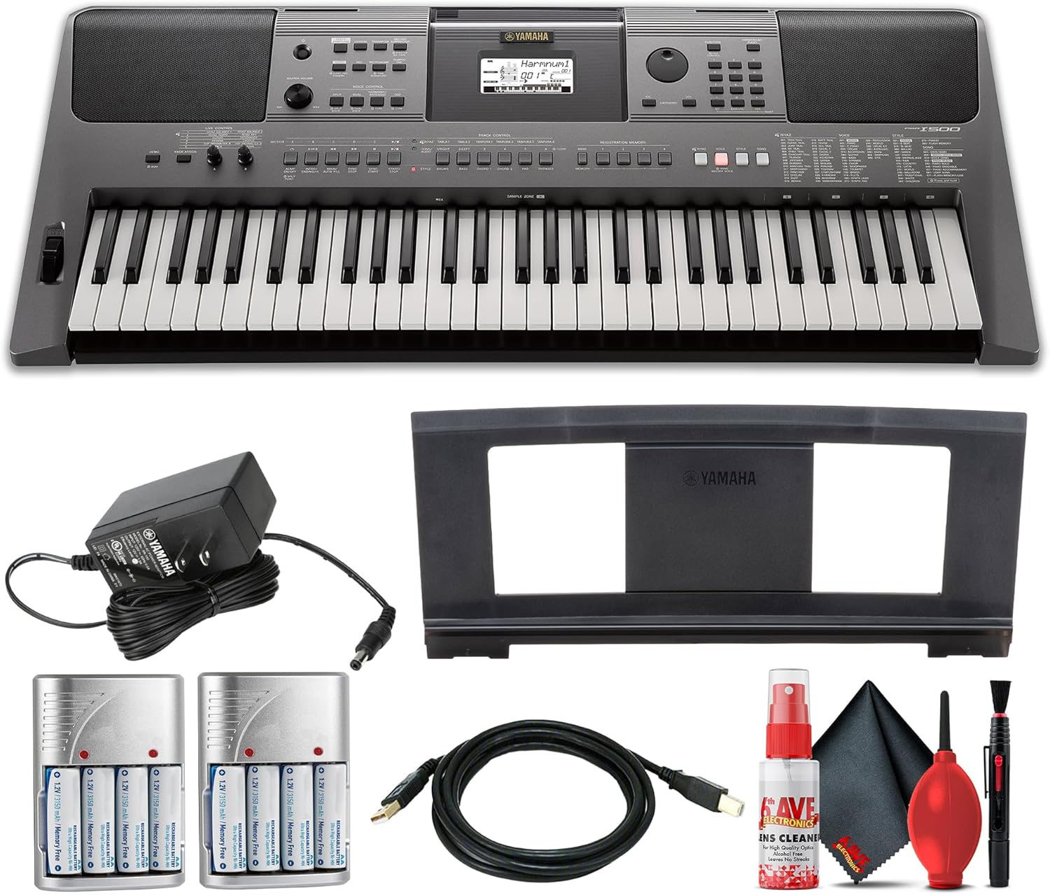 Yamaha PSR-I500 61-Key Portable Keyboard for Indian Music, Touch-Sensitive Keys, 40 Indian Instruments, Riyaz Tabla and Tanpura, Auto Accompaniment Styles, Built-In Speakers Bundle